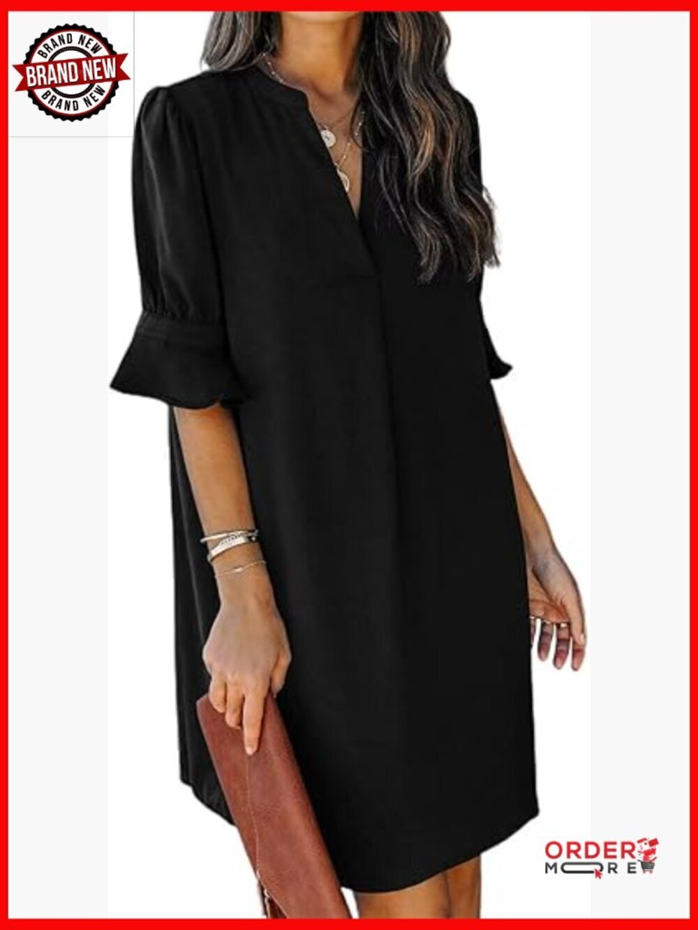 Ruffle V-Neck Shift Dress Short Sleeve Casual Summer